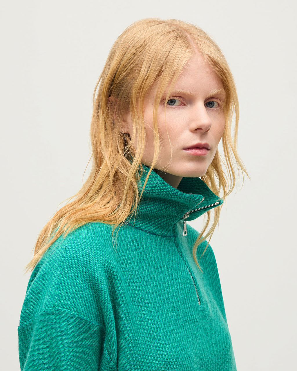Johnstons of Elgin - Reel Green Cashmere Half Zip Jumper