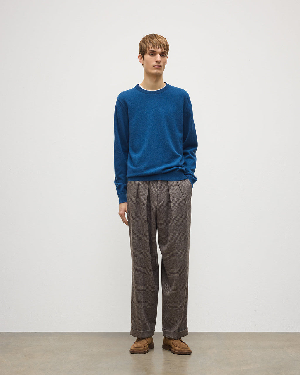 Johnstons of Elgin - Reuben Blue Cashmere Crew Jumper