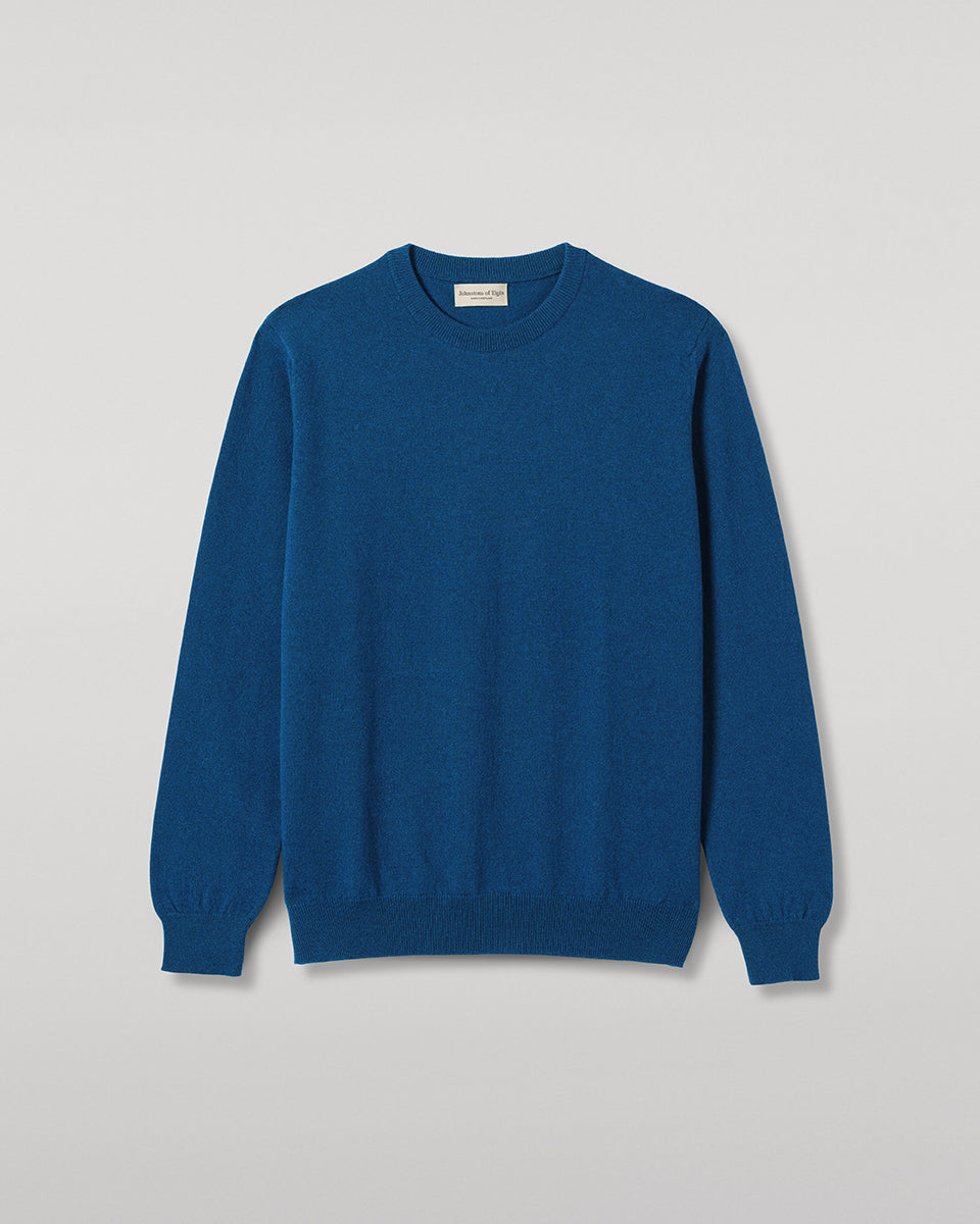 Johnstons of Elgin - Reuben Blue Cashmere Crew Jumper