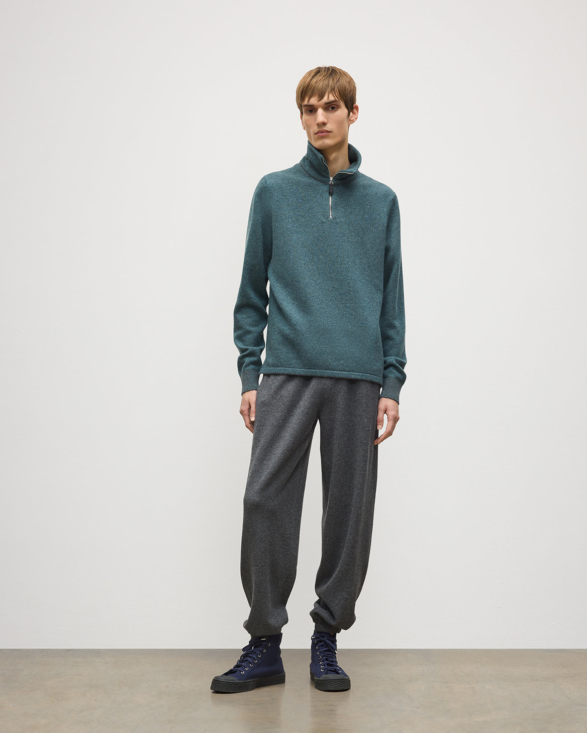 Johnstons of Elgin - Tweel Grey & Green Cashmere Half Zip Jumper