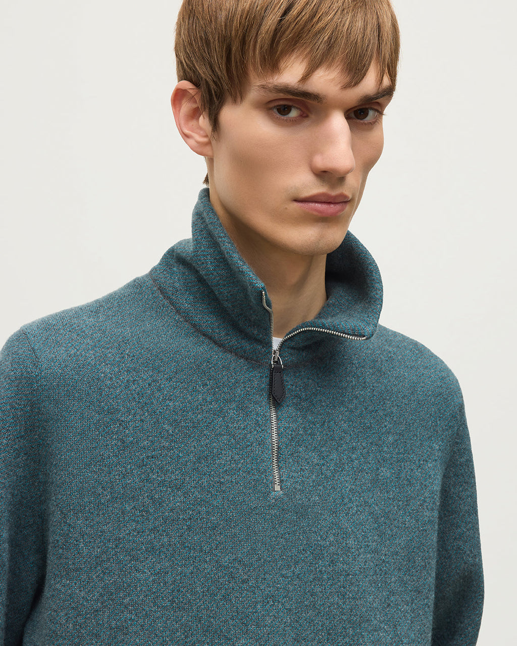 Johnstons of Elgin - Tweel Grey & Green Cashmere Half Zip Jumper