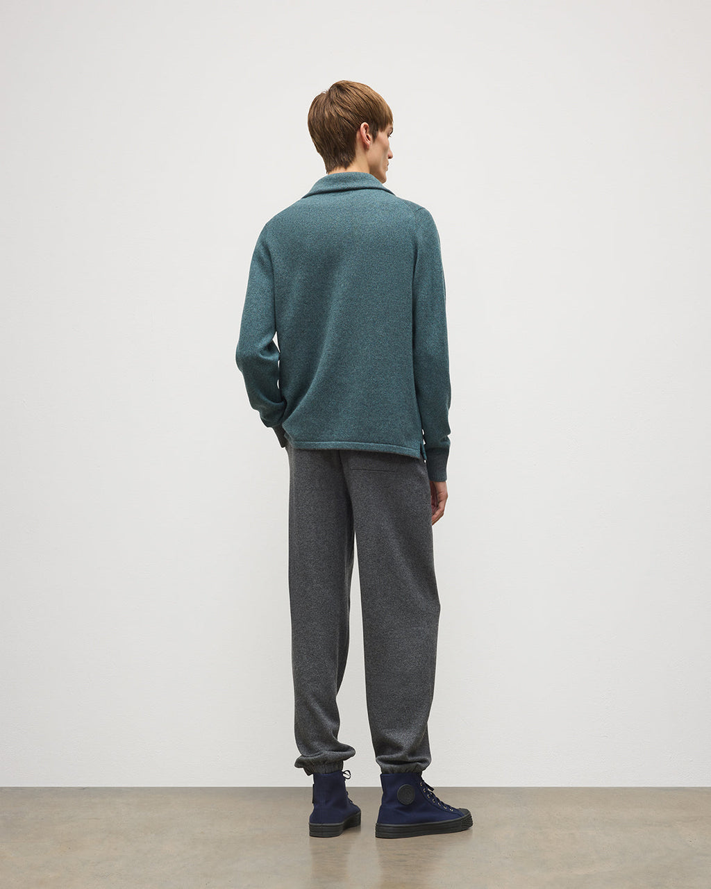 Johnstons of Elgin - Tweel Grey & Green Cashmere Half Zip Jumper