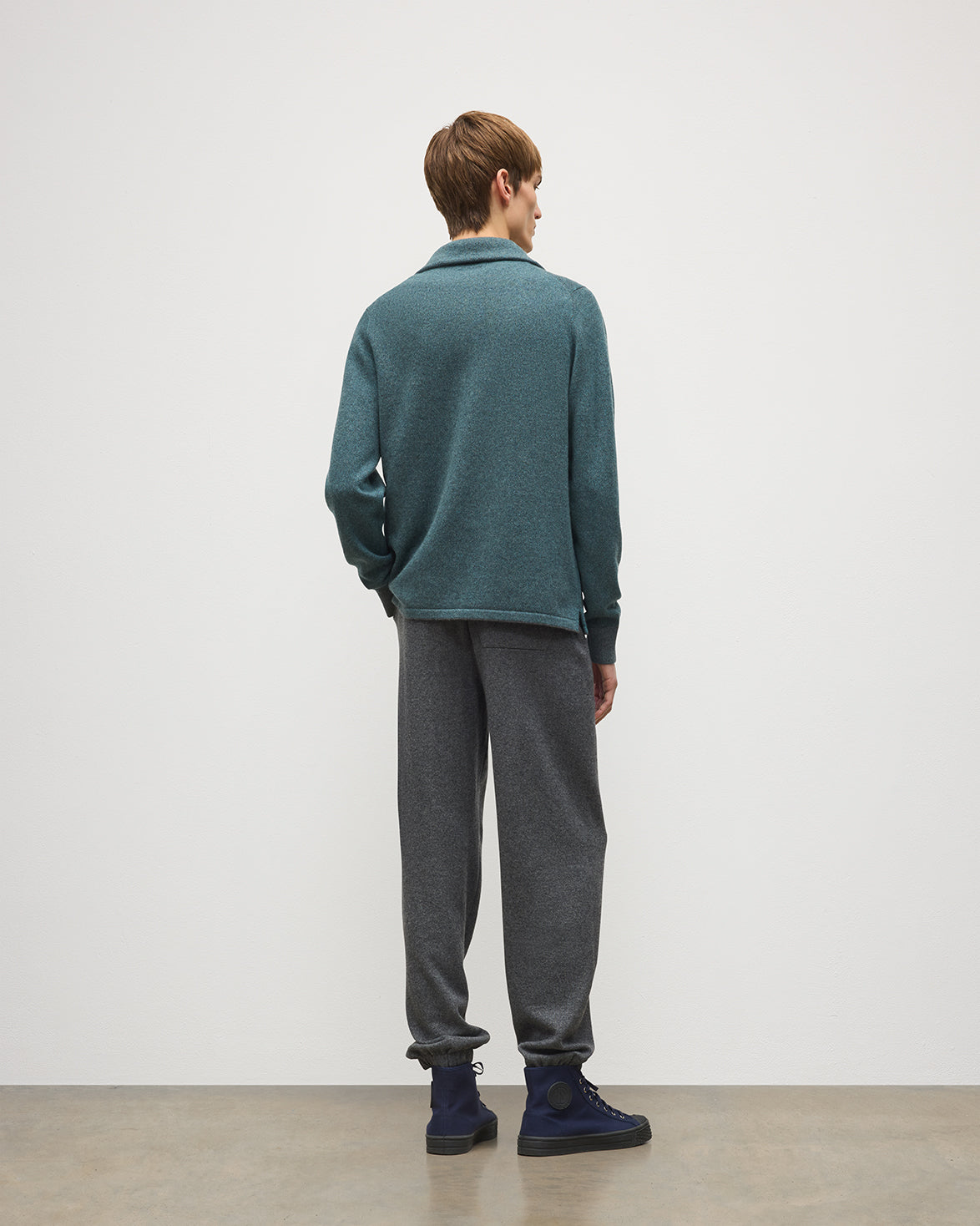 Johnstons of Elgin - Tweel Grey & Green Cashmere Half Zip Jumper