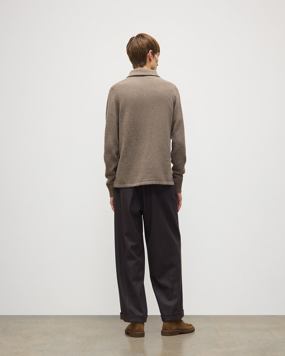 Johnstons of Elgin - Tweel Brown Cashmere Half Zip Jumper
