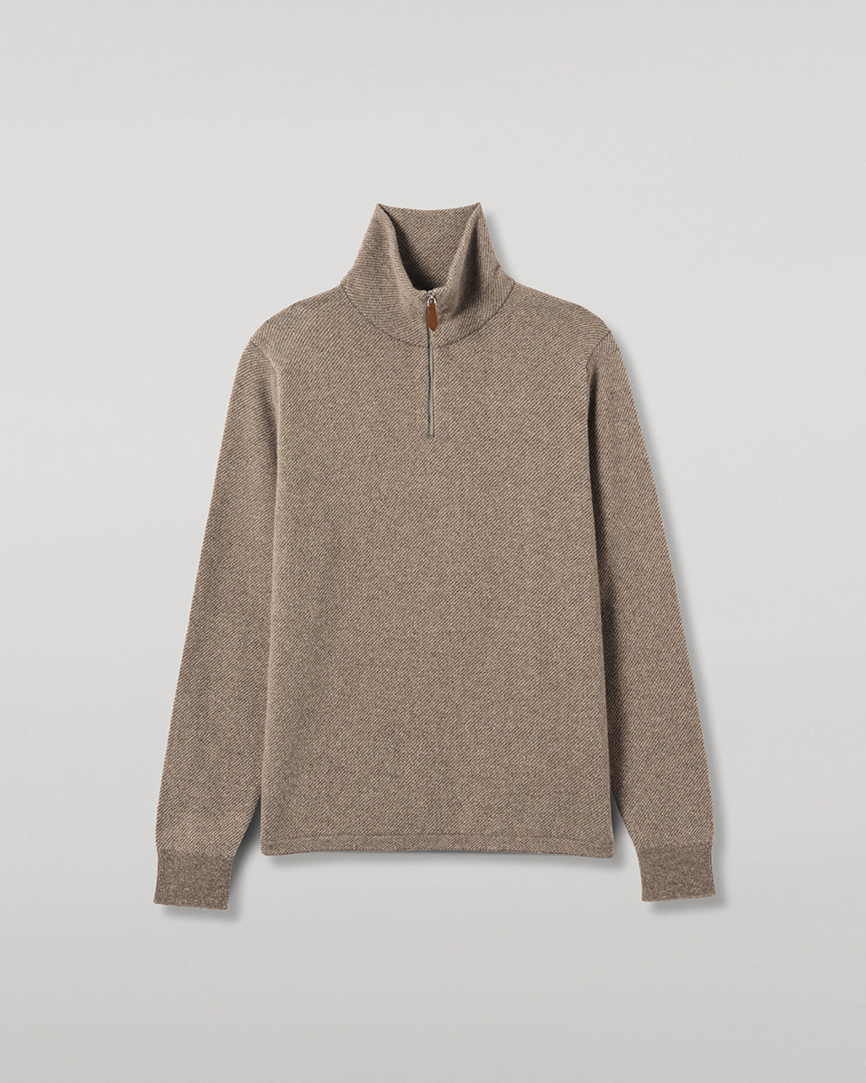 Johnstons of Elgin - Tweel Brown Cashmere Half Zip Jumper