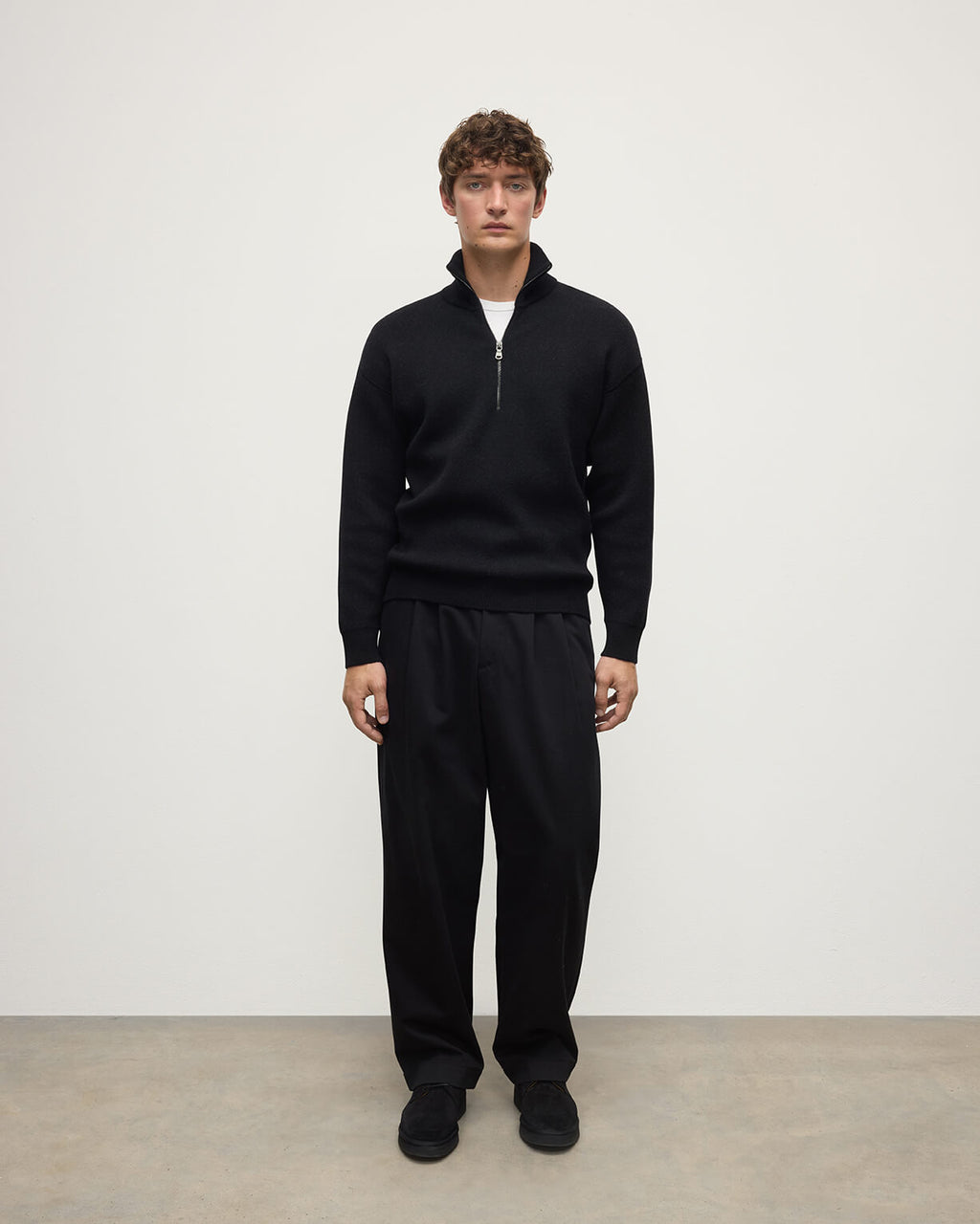 Johnstons of Elgin - Double Face Black Half Zip Jumper