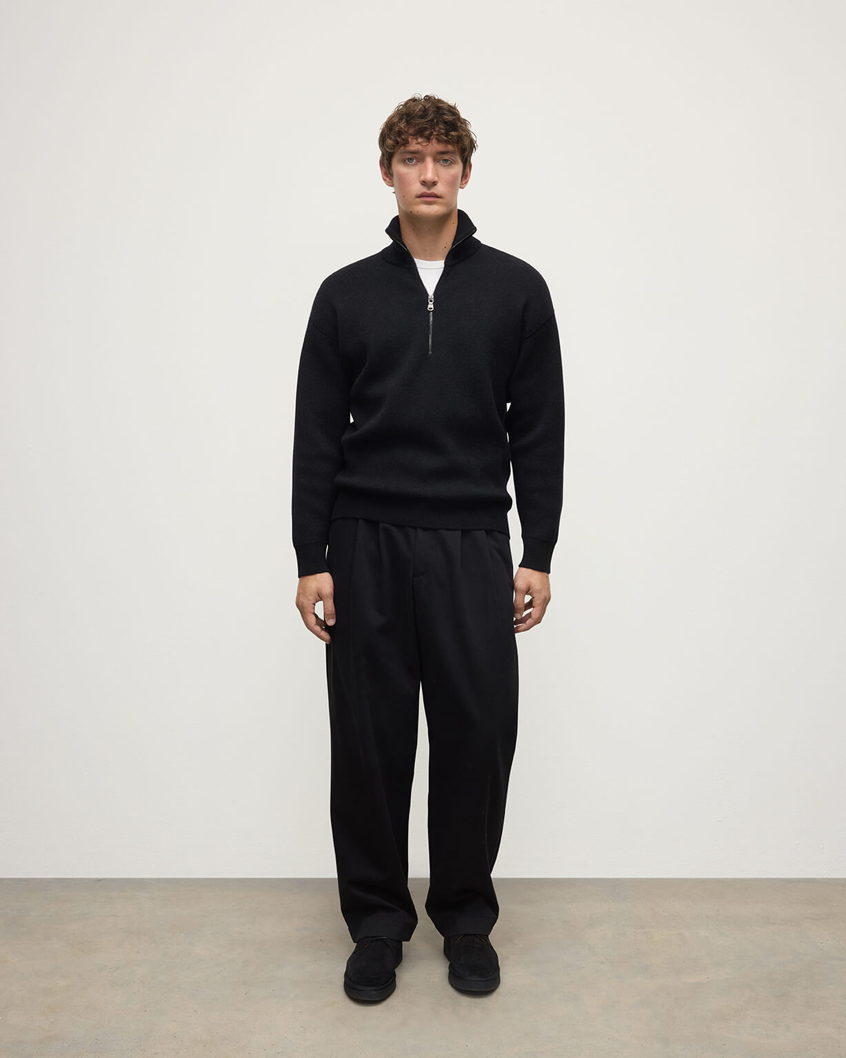 Johnstons of Elgin - Double Face Black Half Zip Jumper