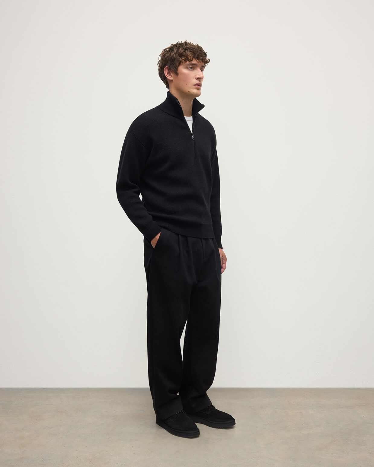 Johnstons of Elgin - Double Face Black Half Zip Jumper