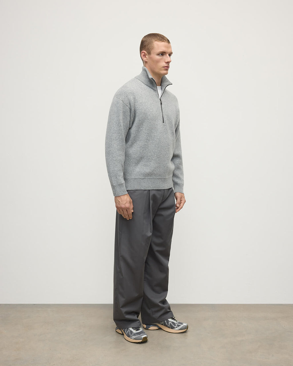 Johnstons of Elgin - Double Face Light Grey Half Zip Jumper