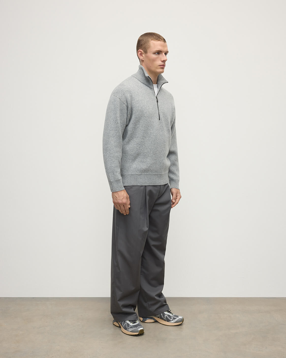 Johnstons of Elgin - Double Face Light Grey Half Zip Jumper