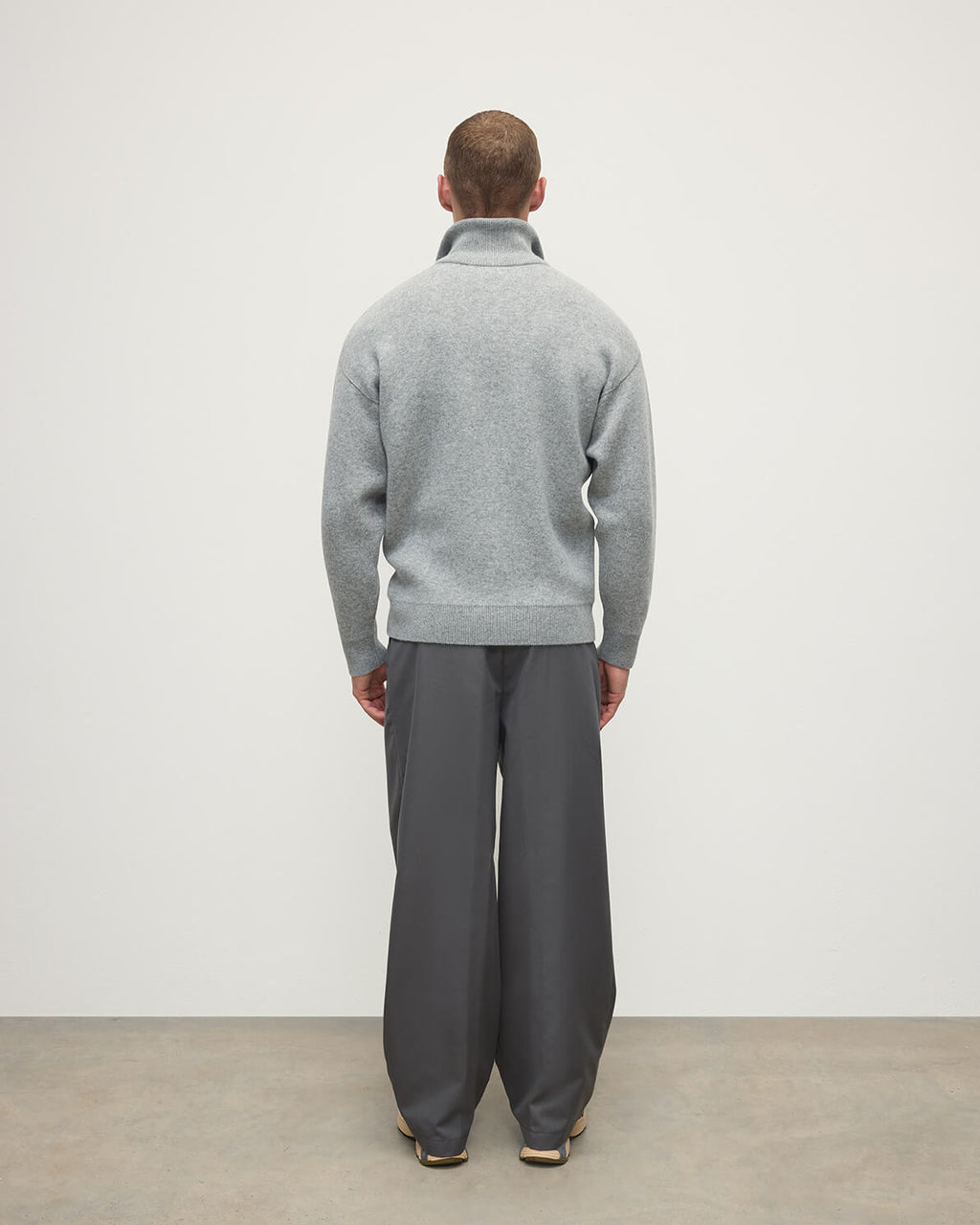 Johnstons of Elgin - Double Face Light Grey Half Zip Jumper