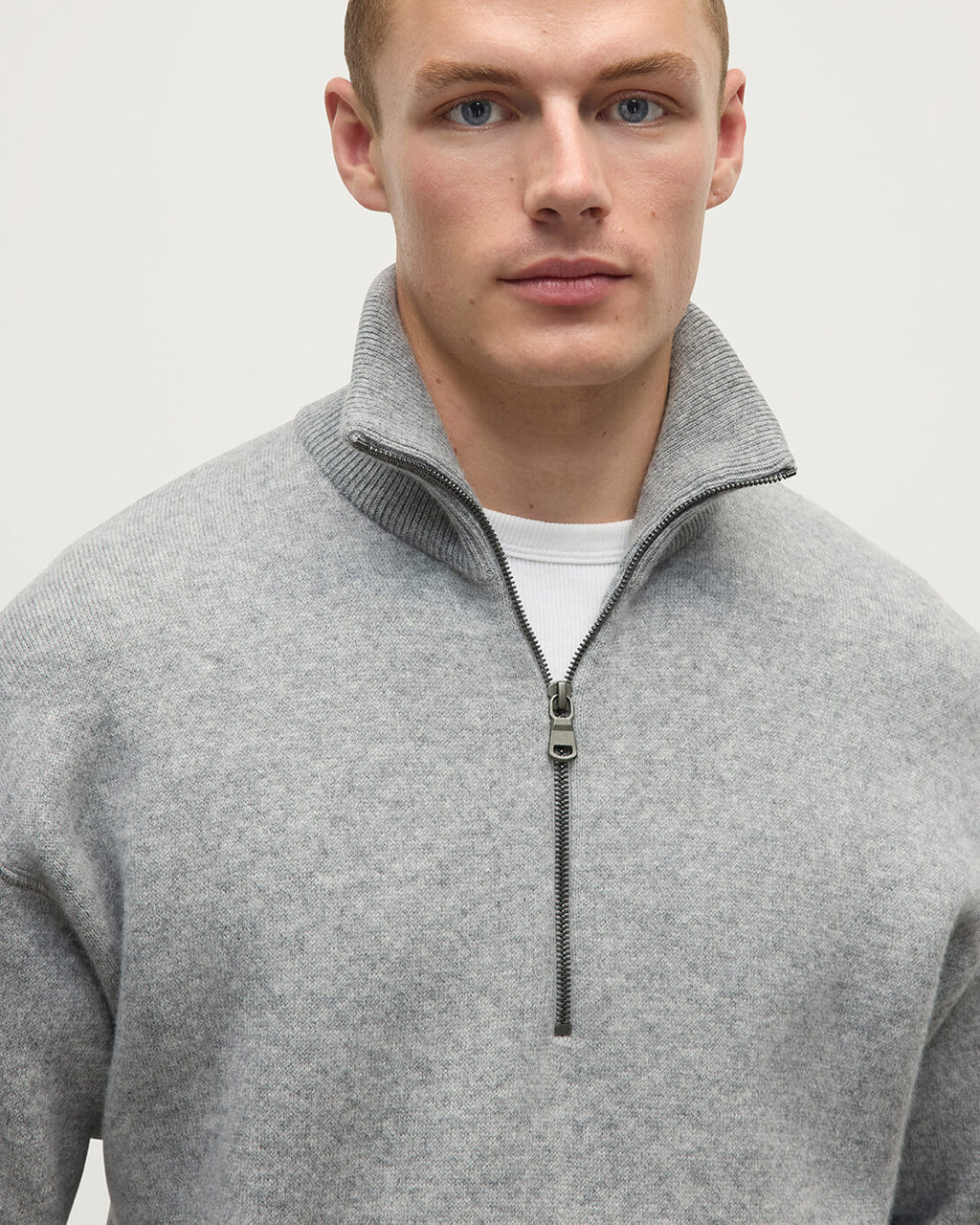 Johnstons of Elgin - Double Face Light Grey Half Zip Jumper