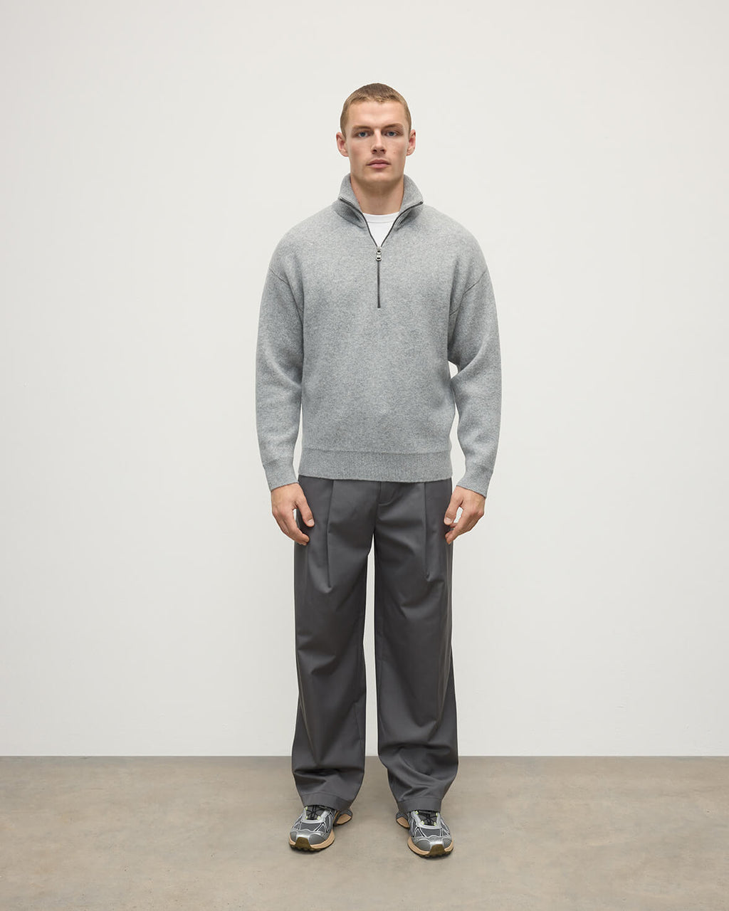 Johnstons of Elgin - Double Face Light Grey Half Zip Jumper
