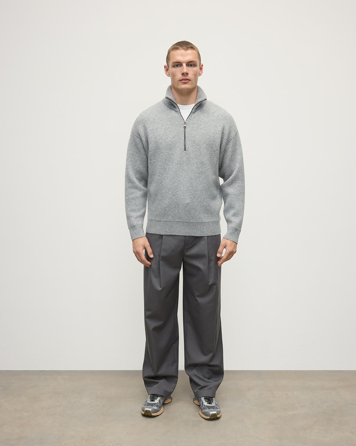 Johnstons of Elgin - Double Face Light Grey Half Zip Jumper