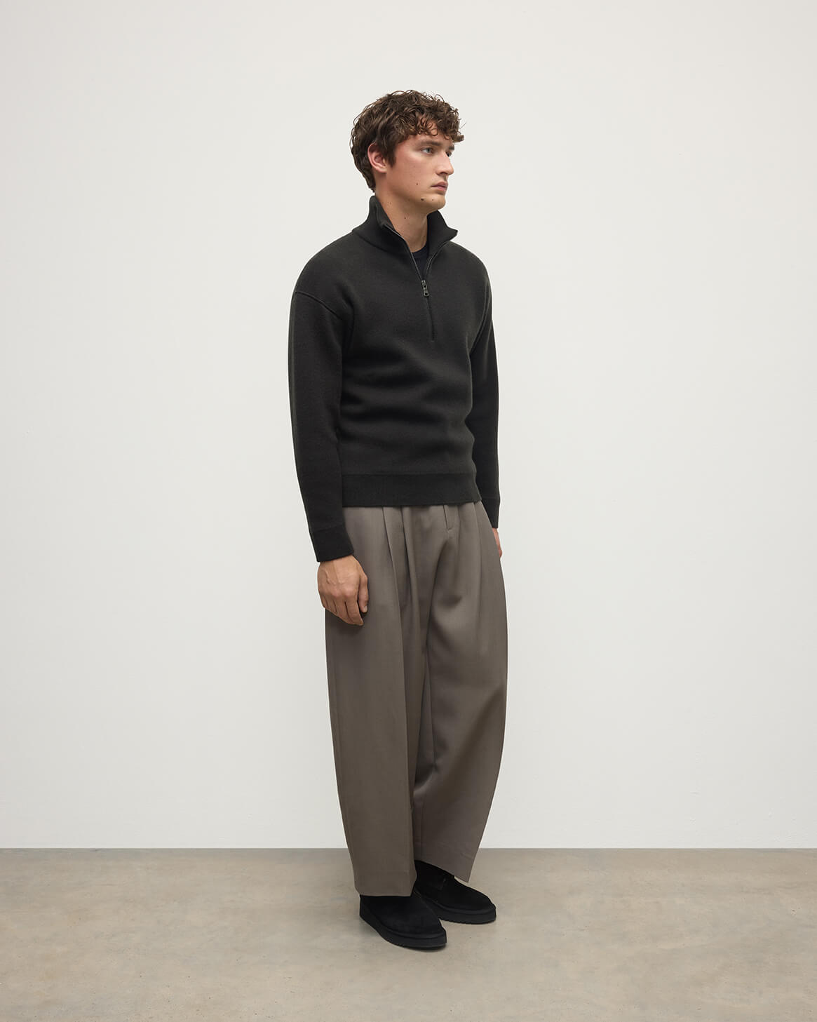 Johnstons of Elgin - Double Face Dark Grey Half Zip Jumper