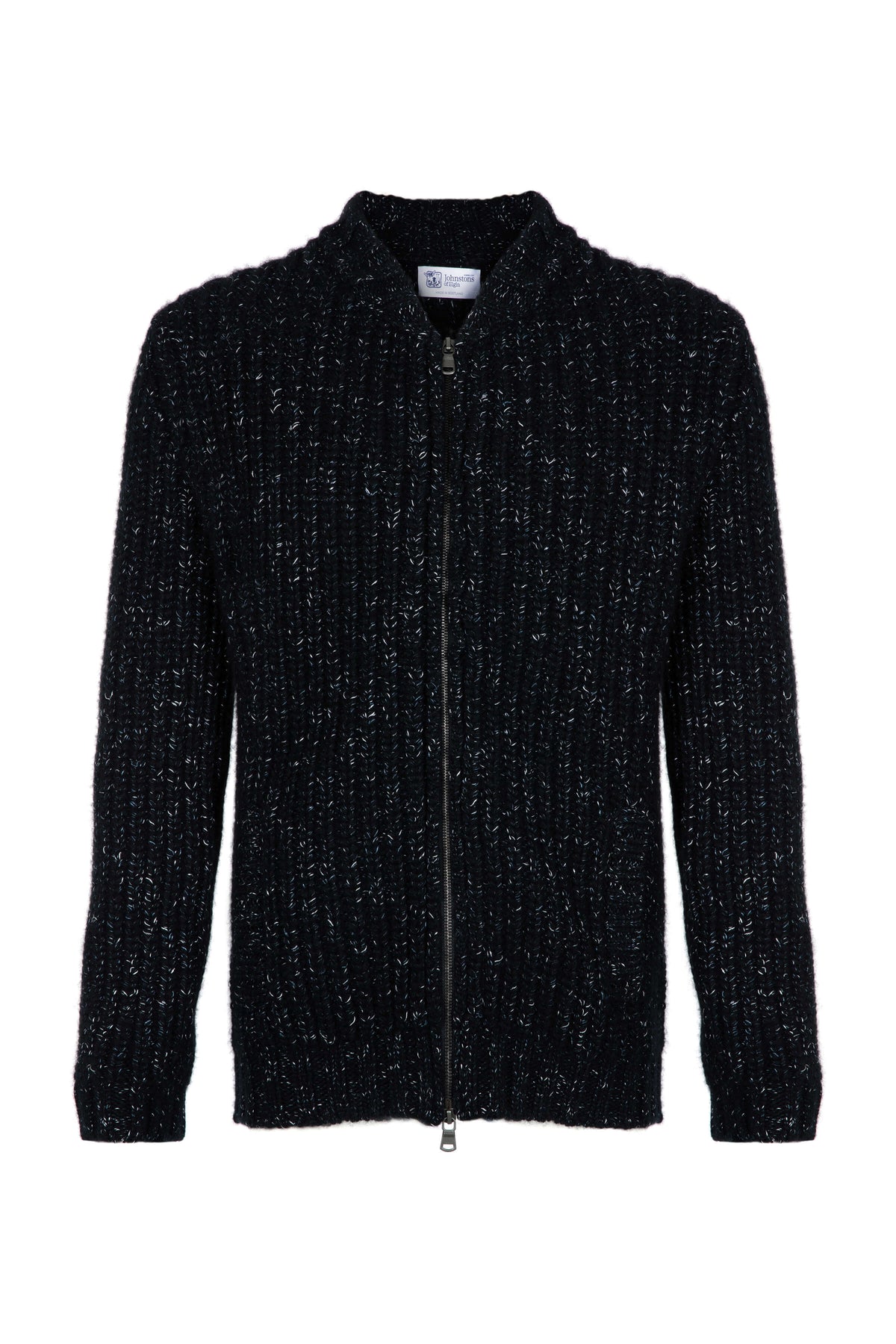Johnstons of Elgin - Black Marl Ribbed Baseball Cardigan