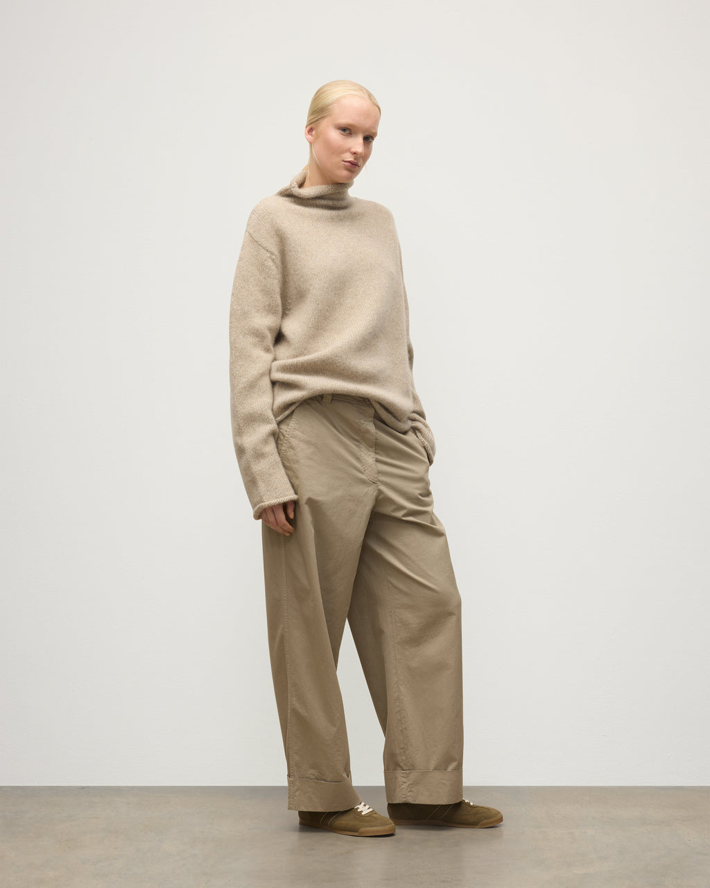 Johnstons of Elgin - Kester Natural Marl Cashmere Funnel Neck Jumper