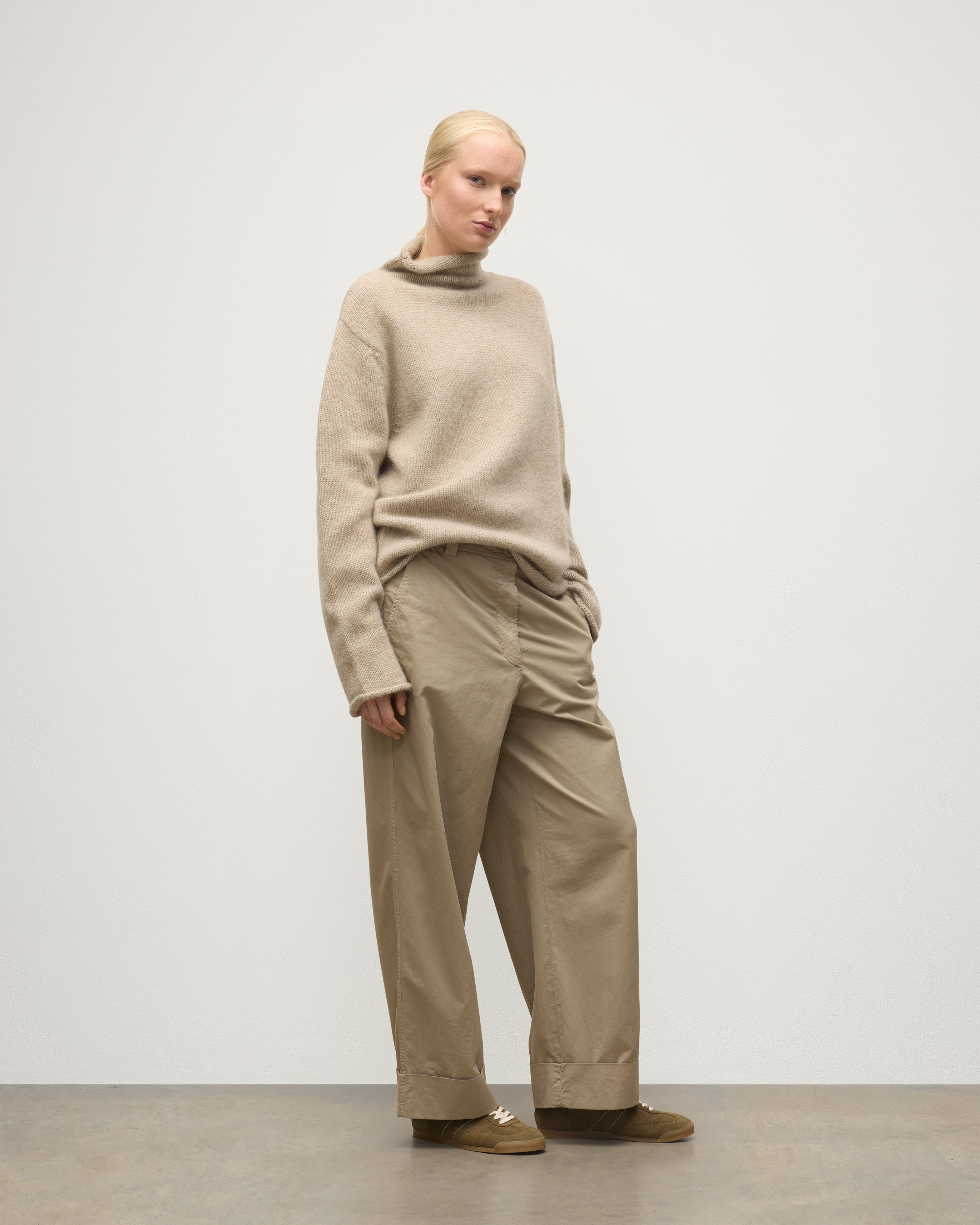 Johnstons of Elgin - Kester Natural Marl Cashmere Funnel Neck Jumper