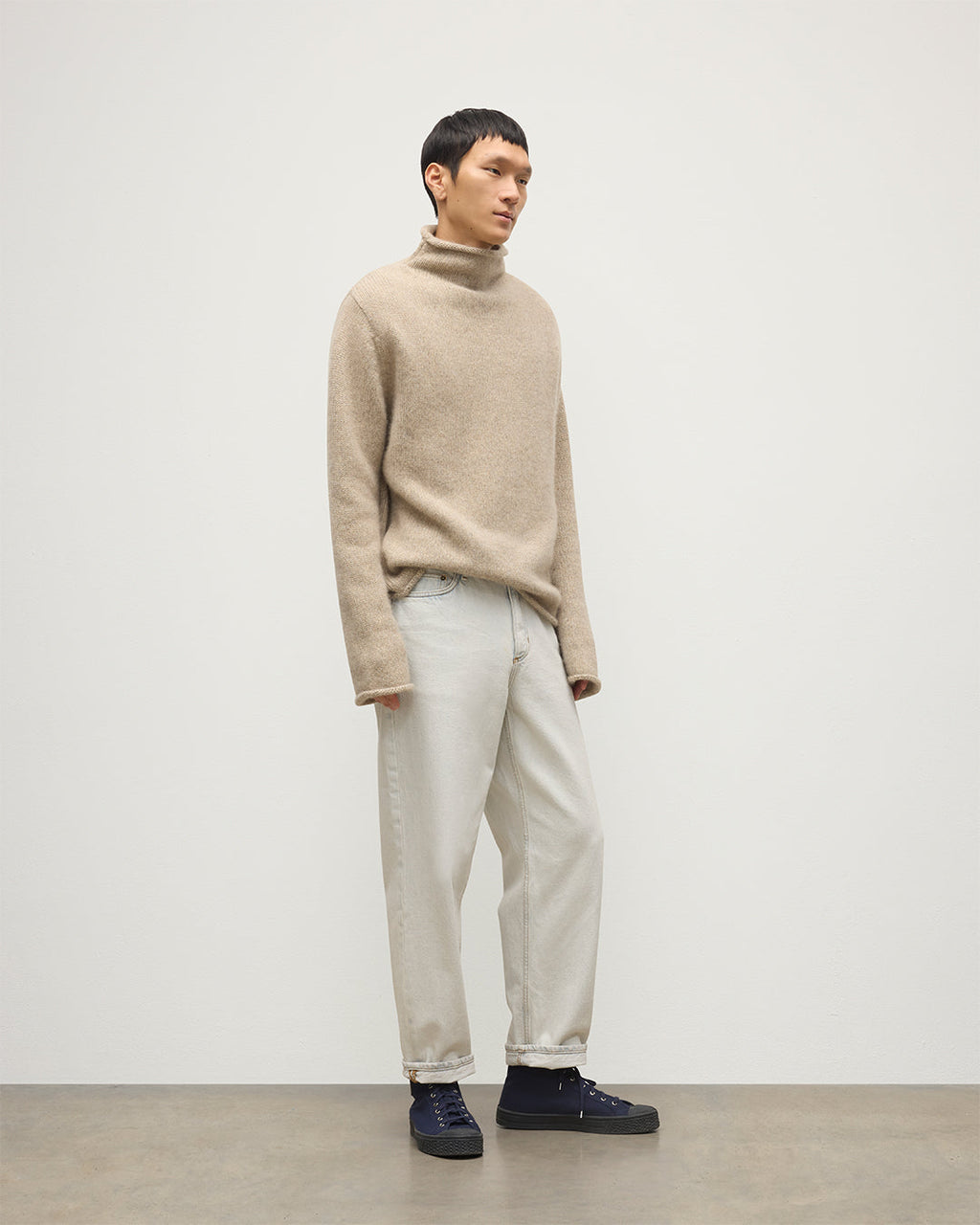 Johnstons of Elgin - Kester Natural Marl Cashmere Funnel Neck Jumper