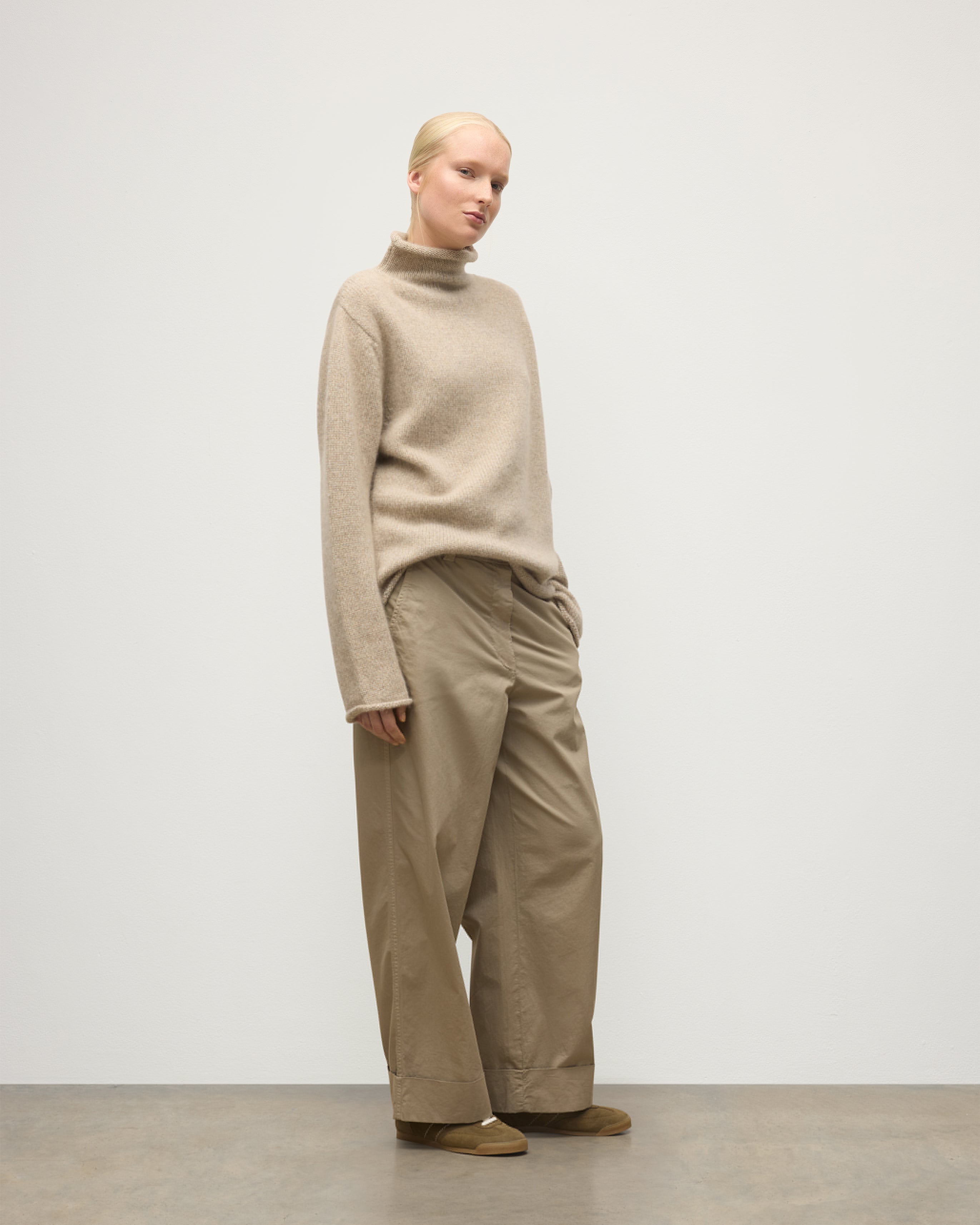 Johnstons of Elgin - Kester Natural Marl Cashmere Funnel Neck Jumper