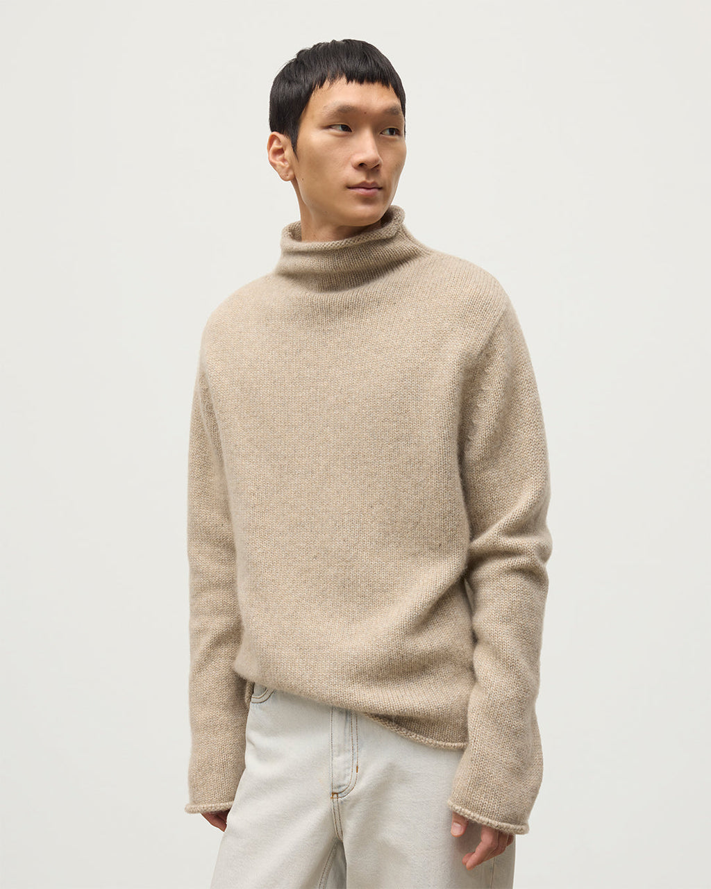 Johnstons of Elgin - Kester Natural Marl Cashmere Funnel Neck Jumper