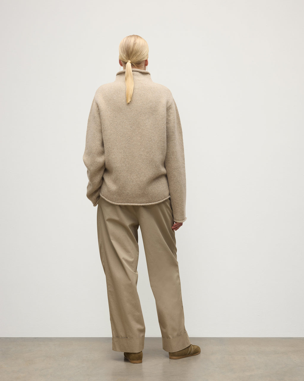 Johnstons of Elgin - Kester Natural Marl Cashmere Funnel Neck Jumper
