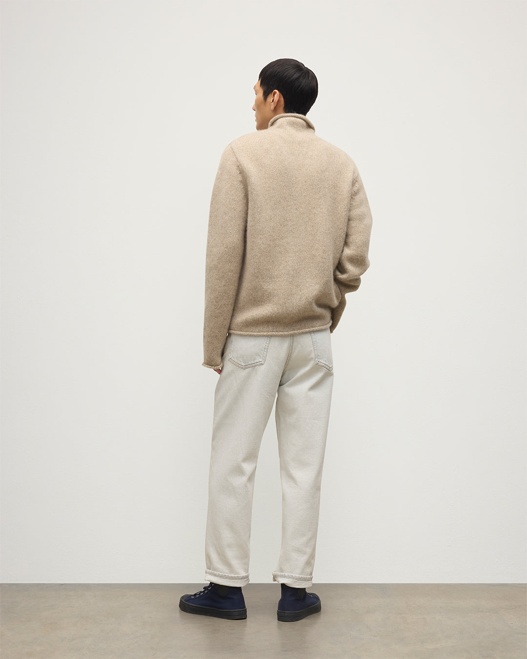 Johnstons of Elgin - Kester Natural Marl Cashmere Funnel Neck Jumper