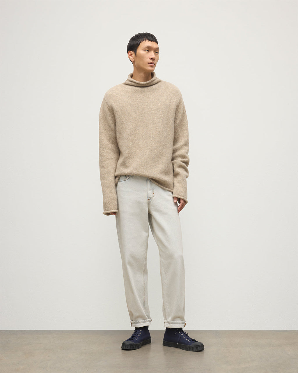 Johnstons of Elgin - Kester Natural Marl Cashmere Funnel Neck Jumper