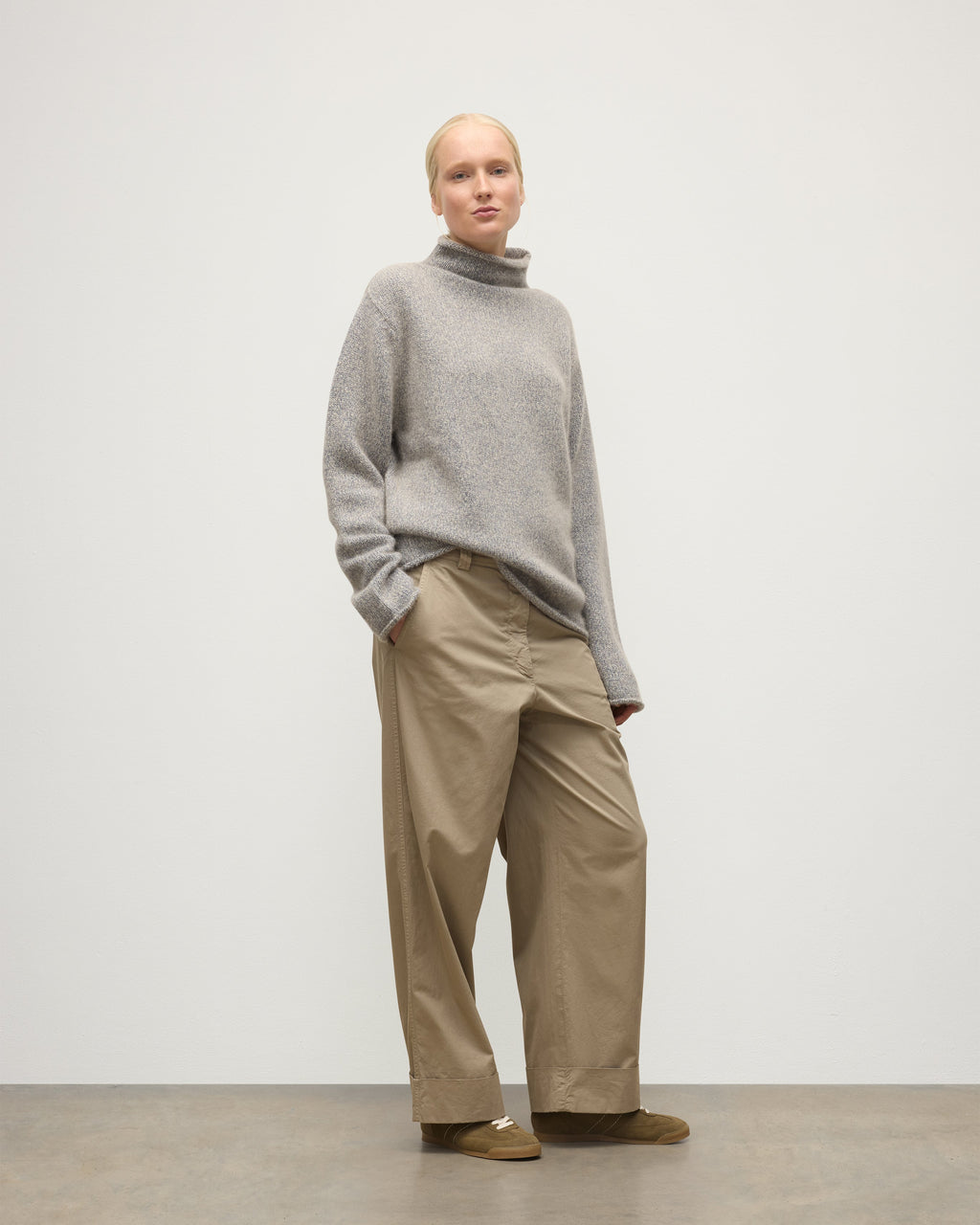 Johnstons of Elgin - Kester Blue Marl Cashmere Funnel Neck Jumper