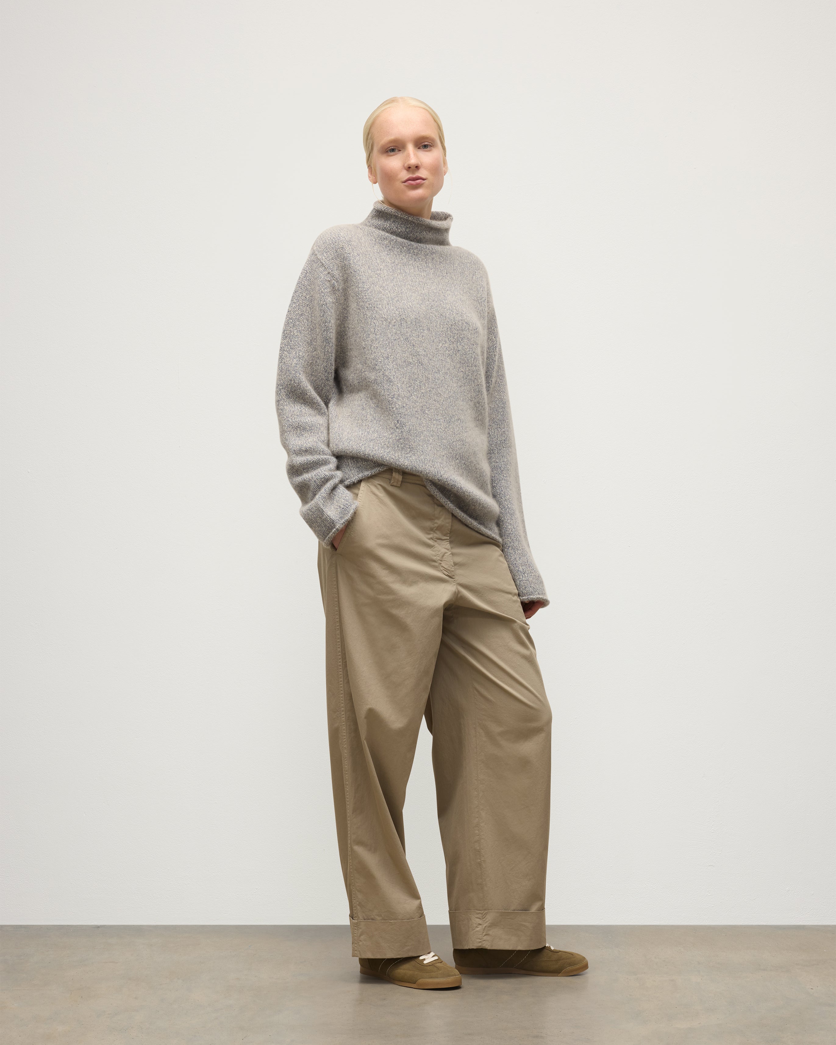 Johnstons of Elgin - Kester Blue Marl Cashmere Funnel Neck Jumper