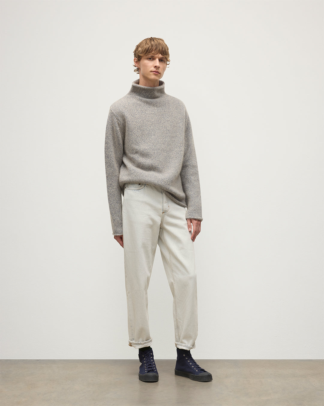 Johnstons of Elgin - Kester Blue Marl Cashmere Funnel Neck Jumper