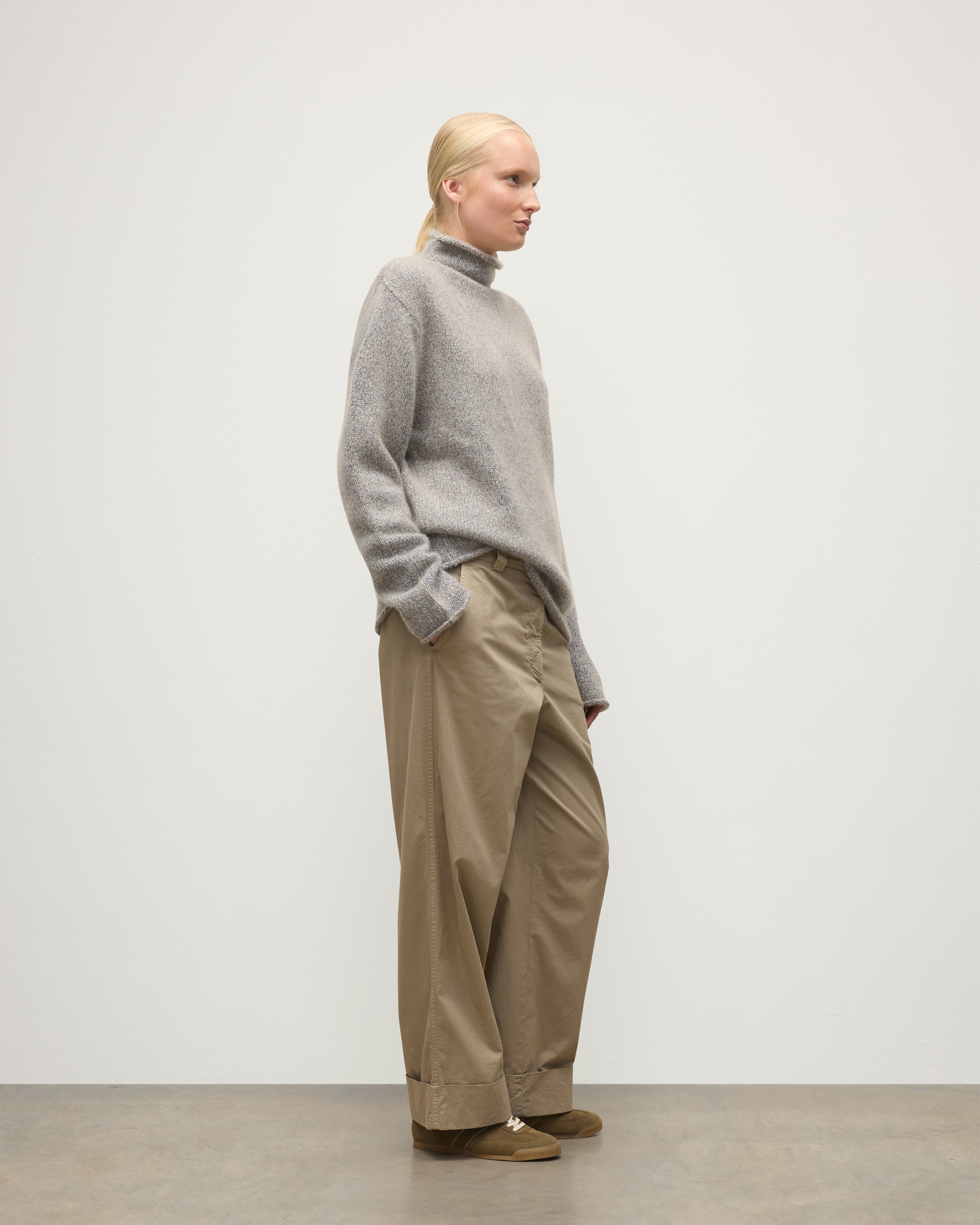 Johnstons of Elgin - Kester Blue Marl Cashmere Funnel Neck Jumper