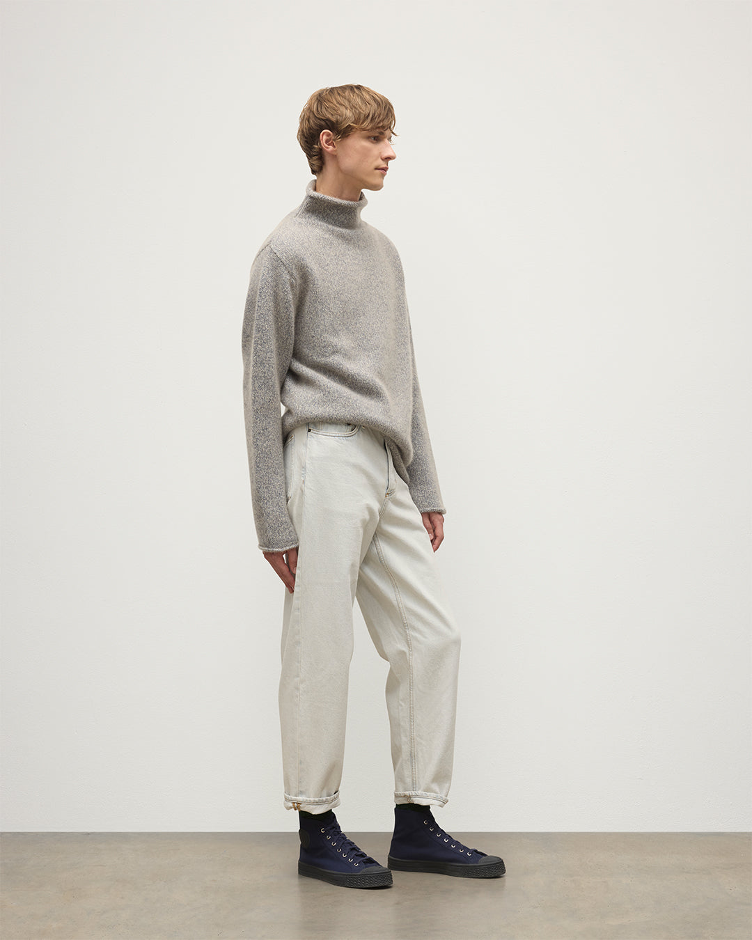 Johnstons of Elgin - Kester Blue Marl Cashmere Funnel Neck Jumper
