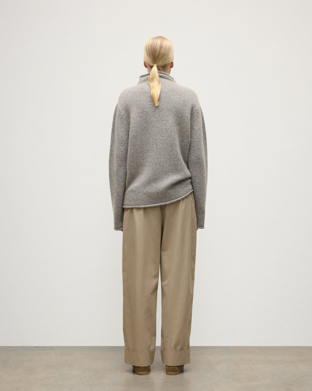 Johnstons of Elgin - Kester Blue Marl Cashmere Funnel Neck Jumper