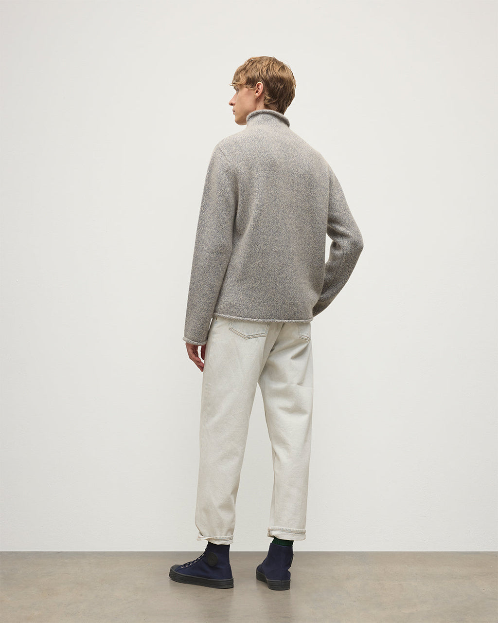 Johnstons of Elgin - Kester Blue Marl Cashmere Funnel Neck Jumper