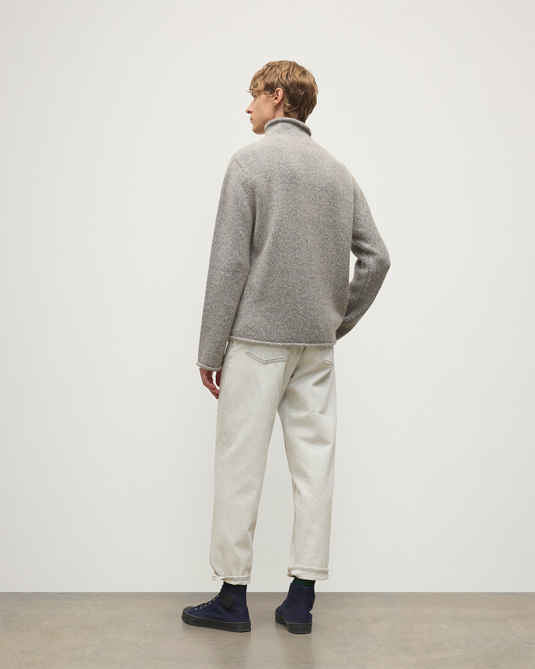Johnstons of Elgin - Kester Blue Marl Cashmere Funnel Neck Jumper