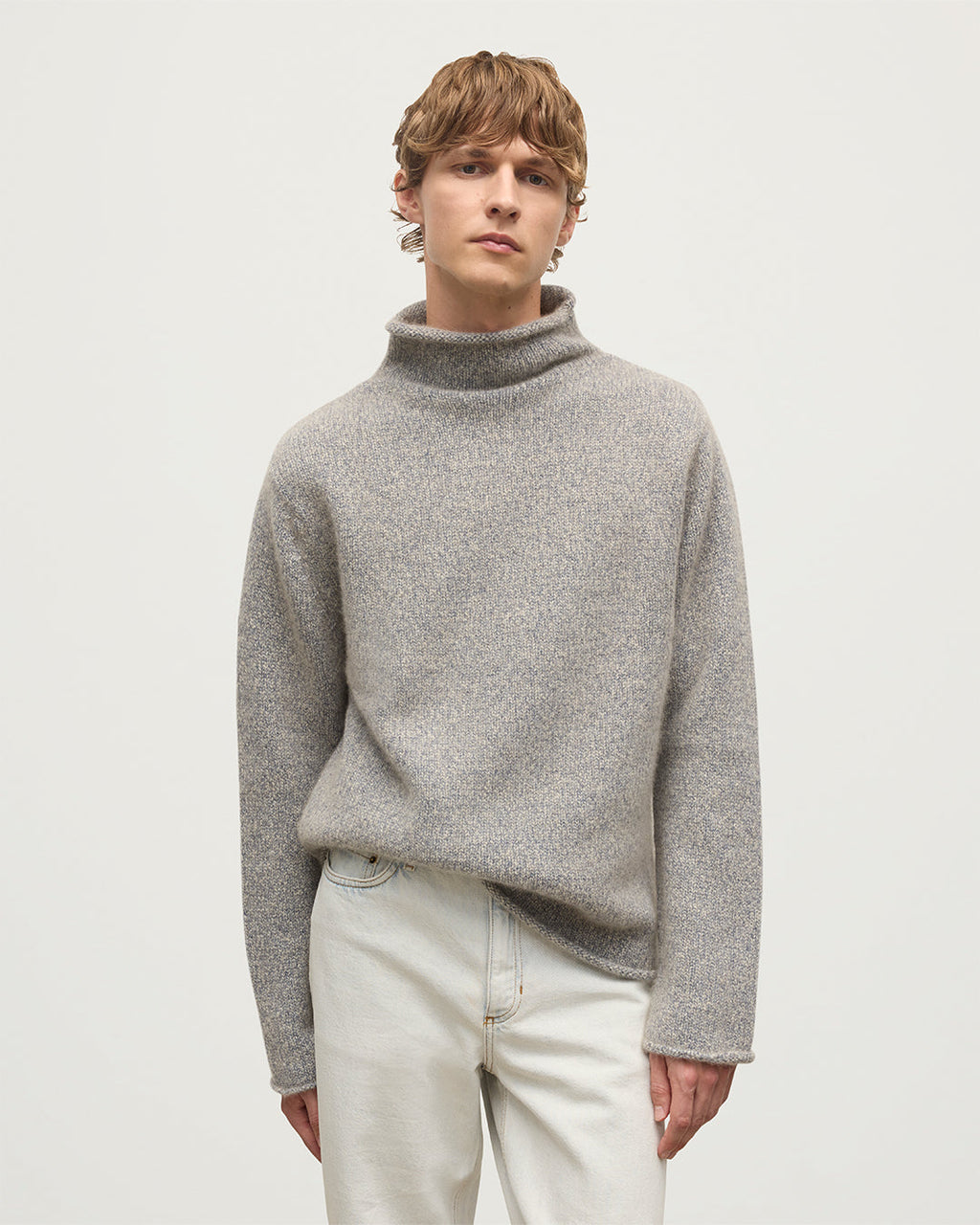 Johnstons of Elgin - Kester Blue Marl Cashmere Funnel Neck Jumper