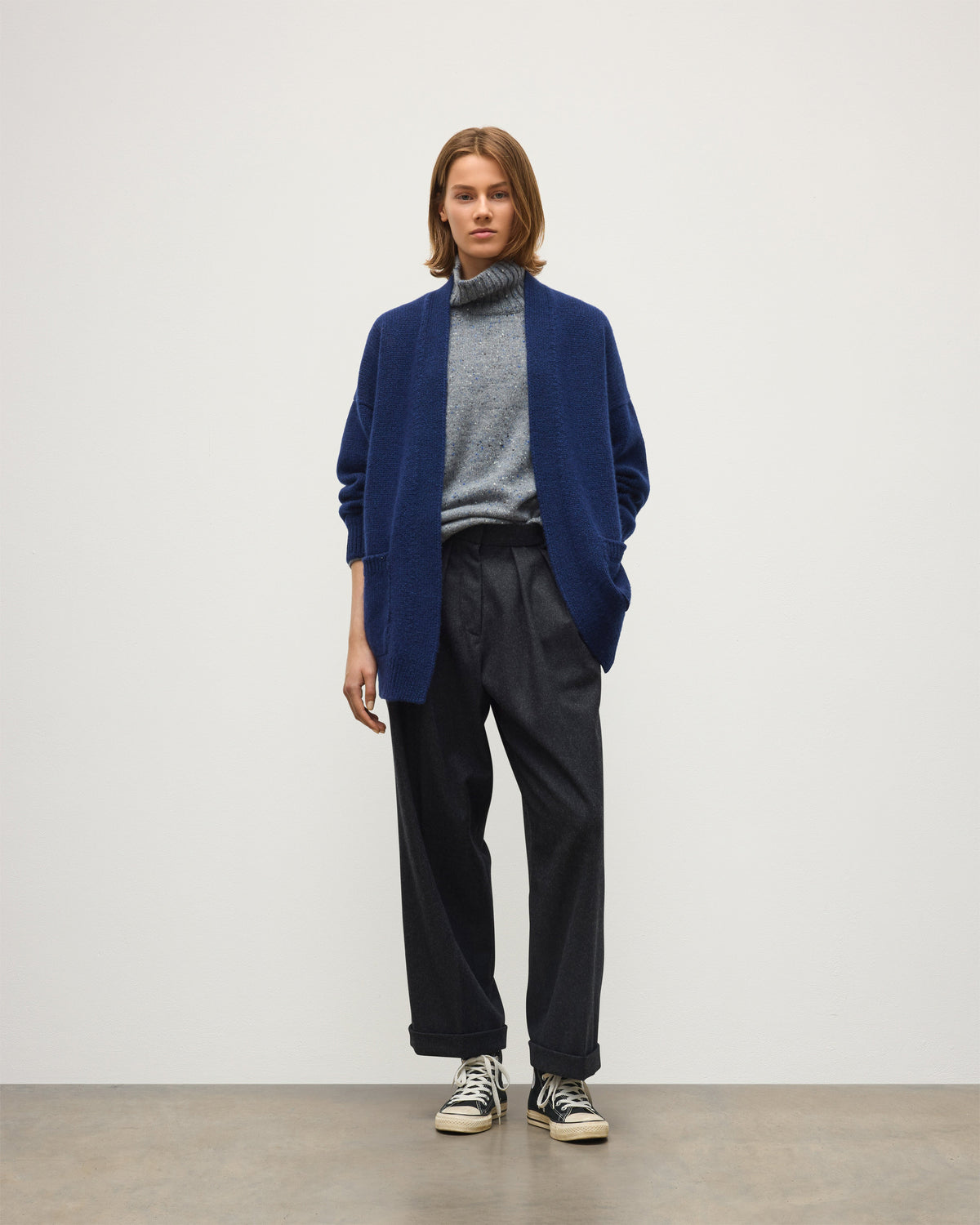 Johnstons of Elgin - Bay Grey Dark Blue Cashmere & Cotton Cardigan