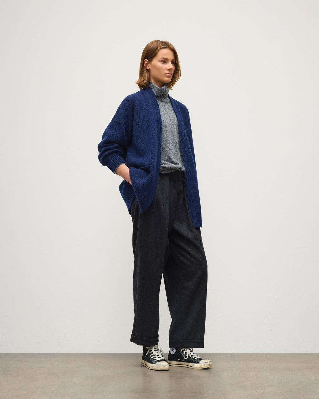 Johnstons of Elgin - Bay Grey Dark Blue Cashmere & Cotton Cardigan