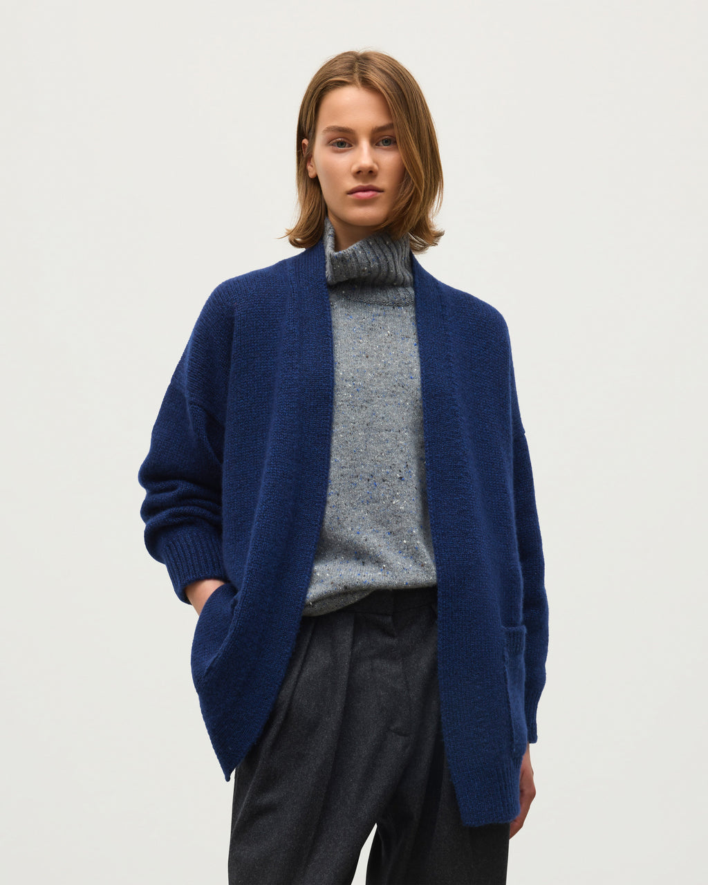 Johnstons of Elgin - Bay Grey Dark Blue Cashmere & Cotton Cardigan