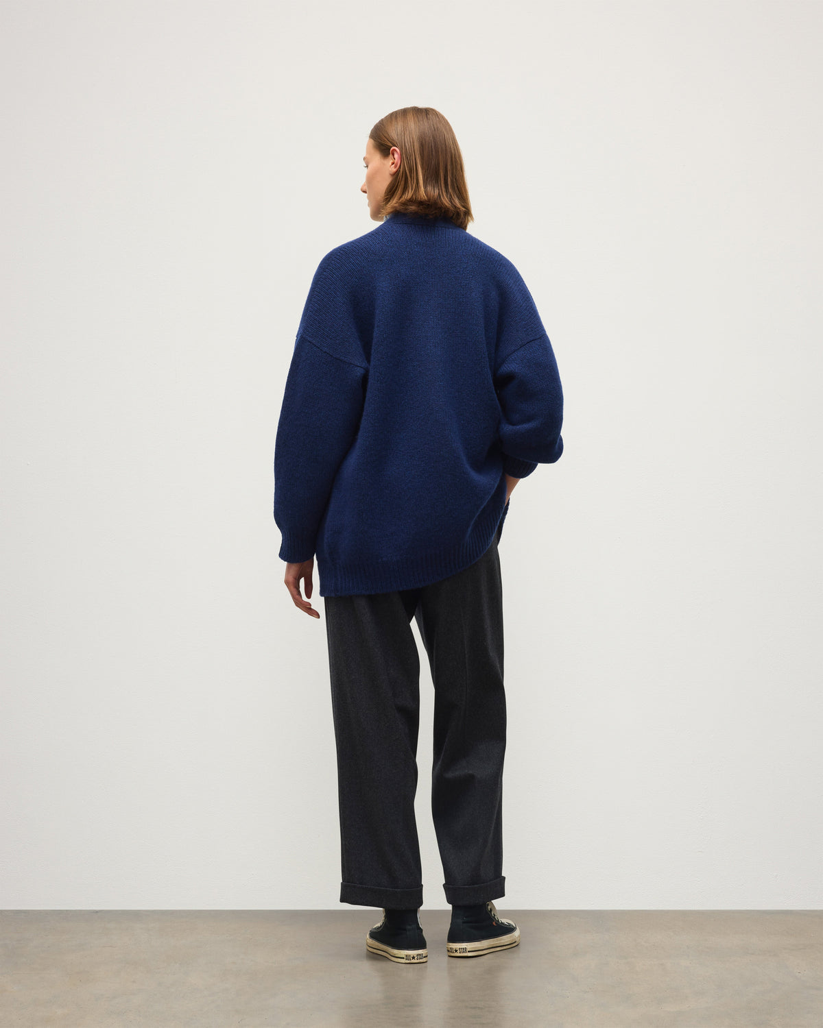Johnstons of Elgin - Bay Grey Dark Blue Cashmere & Cotton Cardigan