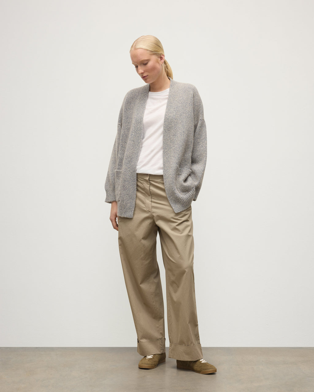 Johnstons of Elgin - Bay Blue Marl Cashmere & Cotton Cardigan