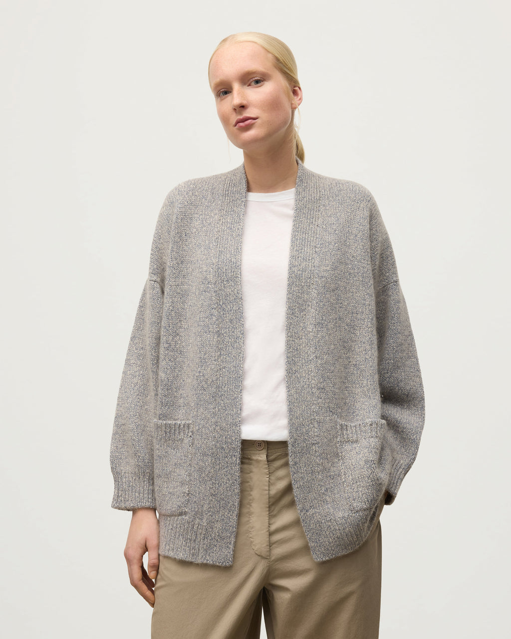 Johnstons of Elgin - Bay Blue Marl Cashmere & Cotton Cardigan