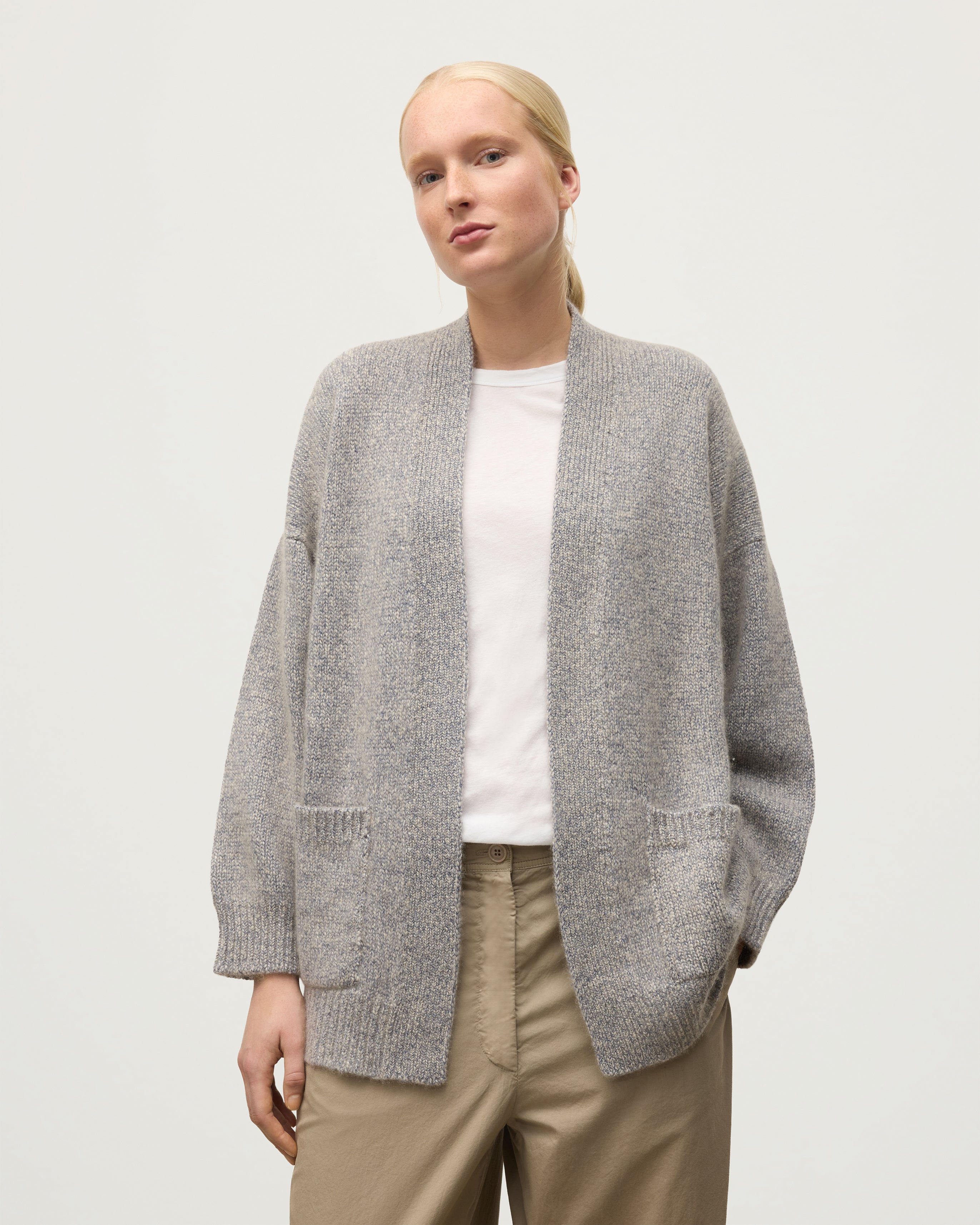 Johnstons of Elgin - Bay Blue Marl Cashmere & Cotton Cardigan