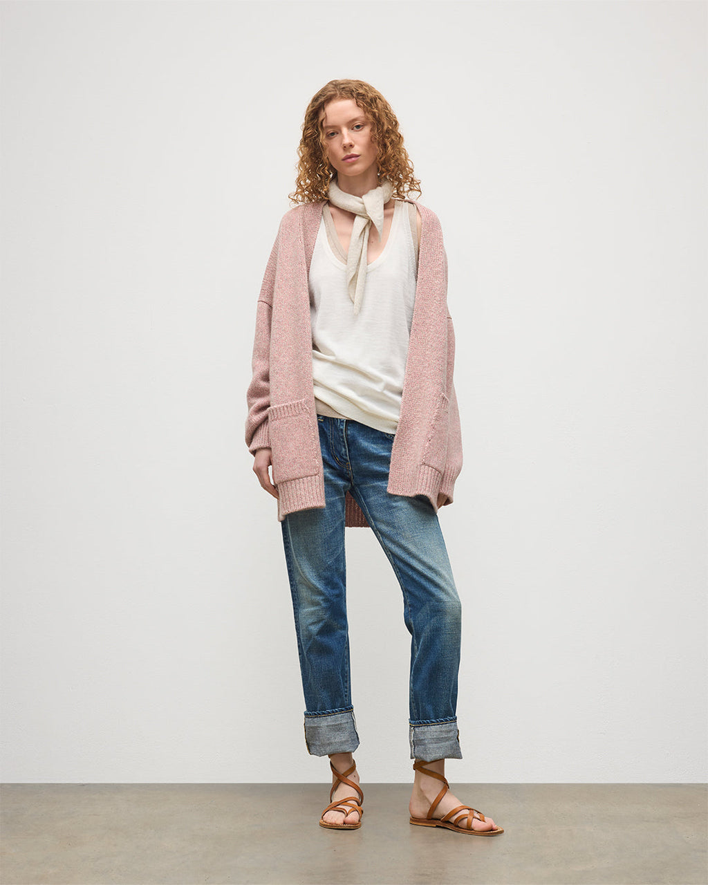 Johnstons of Elgin - Bay Pink Marl Cashmere & Cotton Cardigan