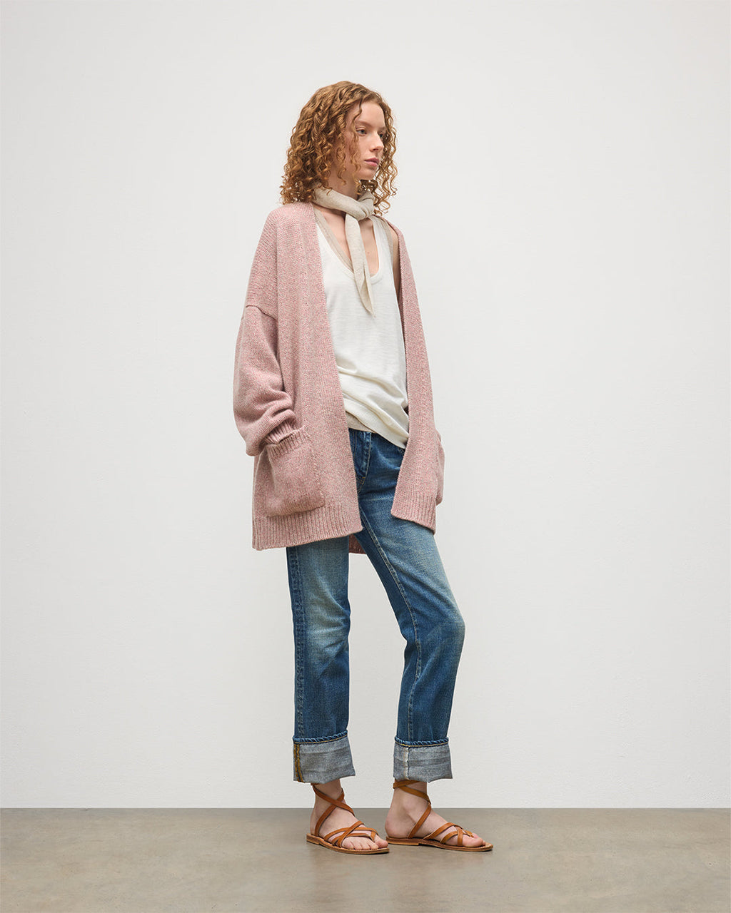 Johnstons of Elgin - Bay Pink Marl Cashmere & Cotton Cardigan