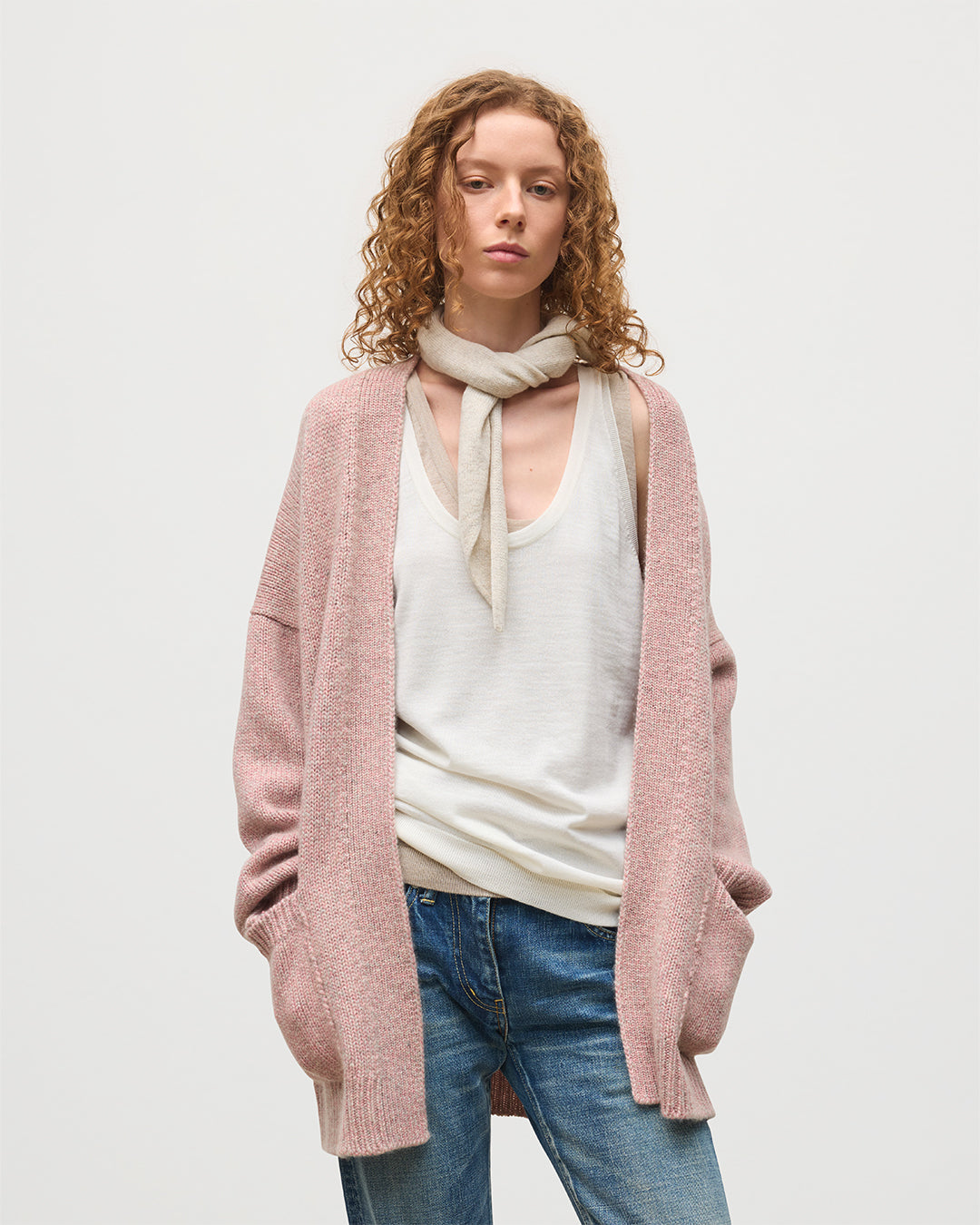 Johnstons of Elgin - Bay Pink Marl Cashmere & Cotton Cardigan