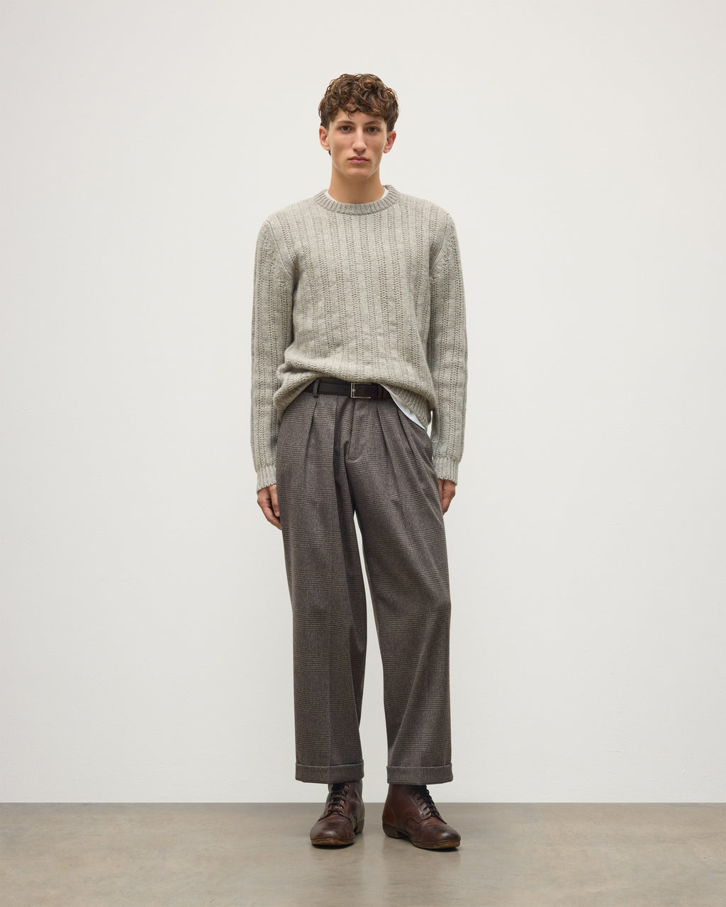 Johnstons of Elgin - Donachie Grey Marble Ribbed Cashmere & Cotton Jumper