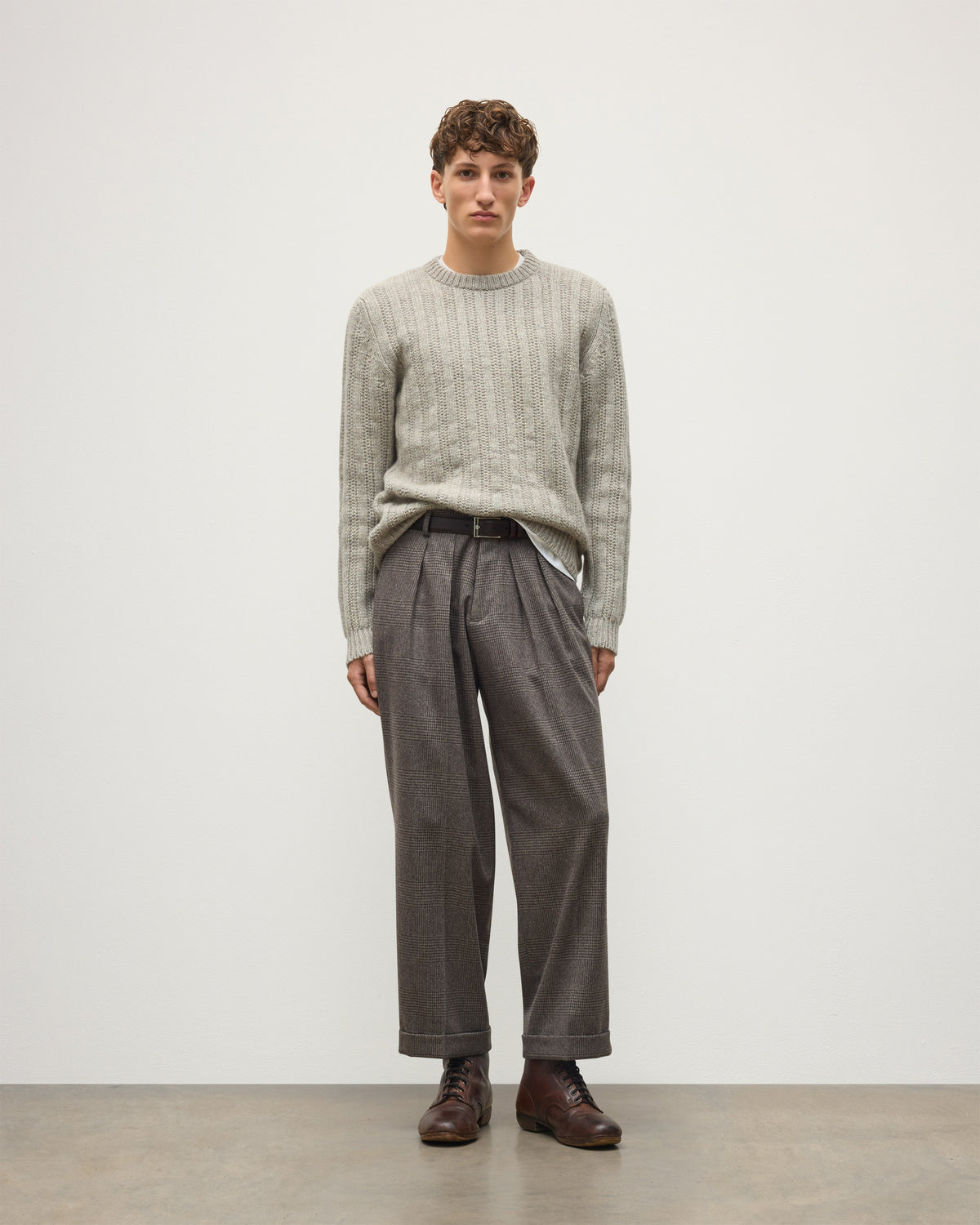 Johnstons of Elgin - Donachie Grey Marble Ribbed Cashmere & Cotton Jumper