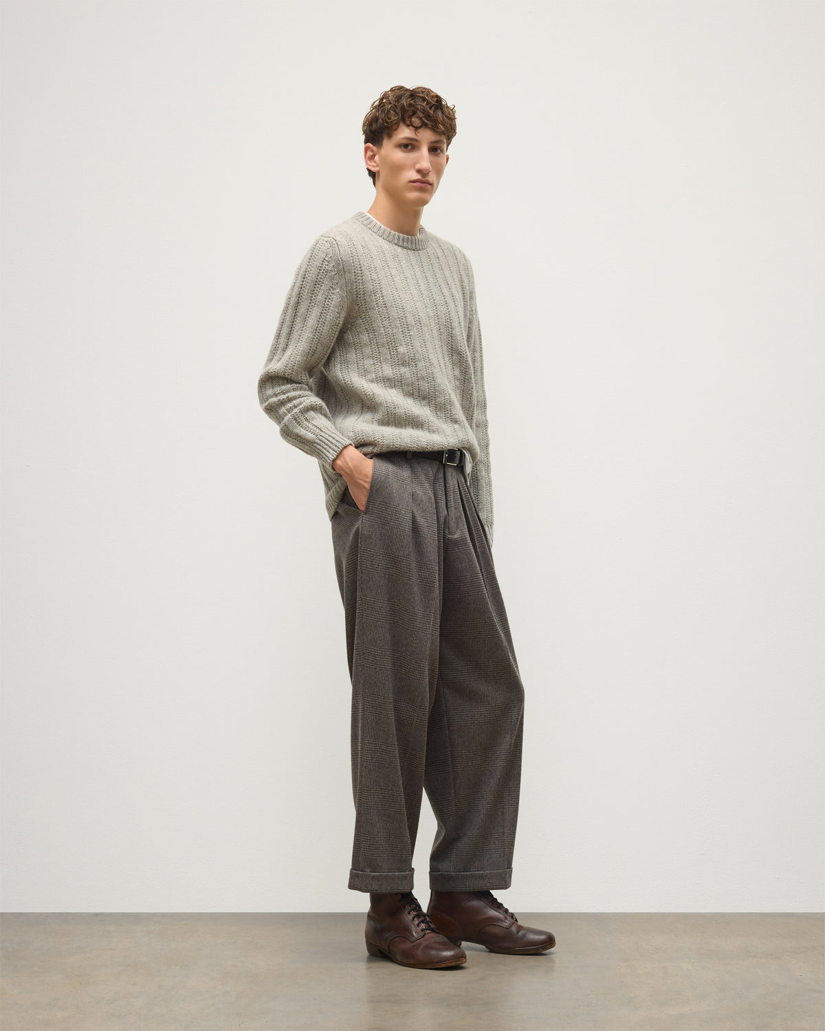 Johnstons of Elgin - Donachie Grey Marble Ribbed Cashmere & Cotton Jumper